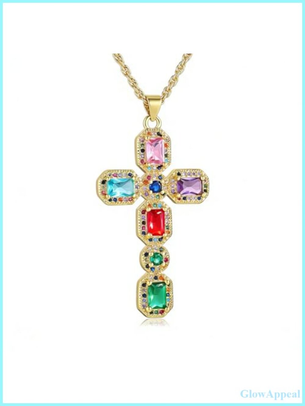 14K Gold Plated Brass Crystal Cross Pendant Necklace 23 Inch Religious Jewelry